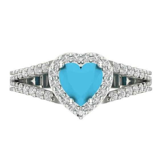 Halo Engagement Ring for Women - 1.49ct Simulated Turquoise in 18K White Gold Promise Ring