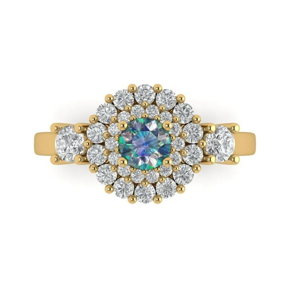 Halo Engagement Ring for Women - 1.4ct Blue Moissanite in 18K Yellow Gold Promise Ring