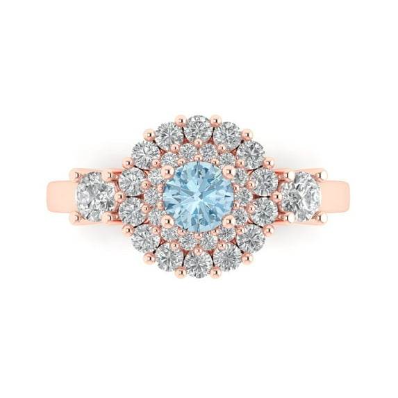 Halo Engagement Ring for Women - 1.4ct Natural Sky Blue Topaz in 14K Rose Gold Promise Ring