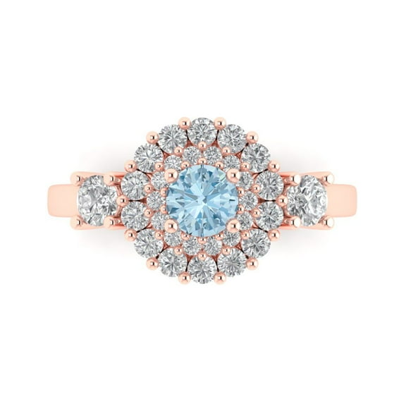 Halo Engagement Ring for Women - 1.4ct Natural Sky Blue Topaz in 18K Rose Gold Promise Ring