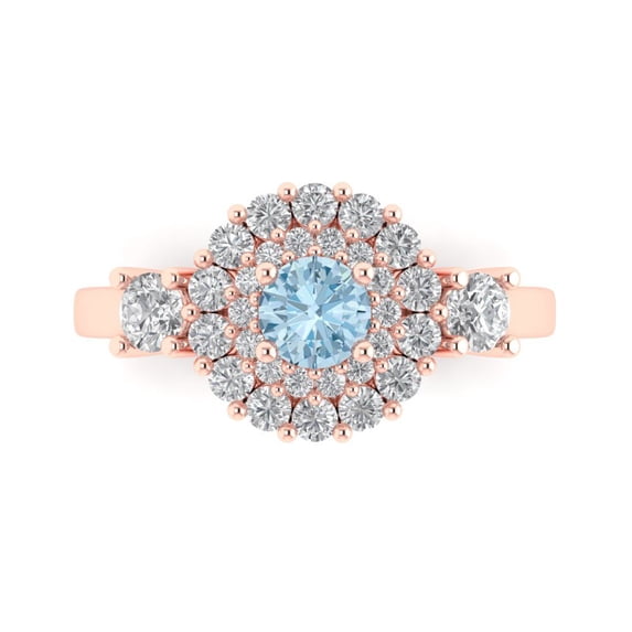 Halo Engagement Ring for Women - 1.4ct Simulated Blue Diamond in 14K Rose Gold Promise Ring