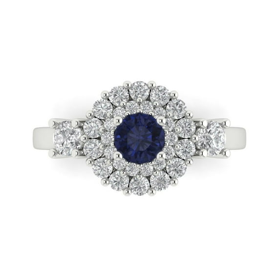 Halo Engagement Ring for Women - 1.4ct Simulated Blue Sapphire in 14K White Gold Promise Ring