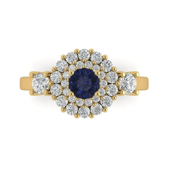 Halo Engagement Ring for Women - 1.4ct Simulated Blue Sapphire in 18K Yellow Gold Promise Ring