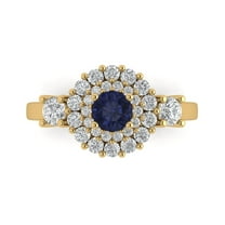 Halo Engagement Ring for Women - 1.4ct Simulated Blue Sapphire in 18K Yellow Gold Promise Ring