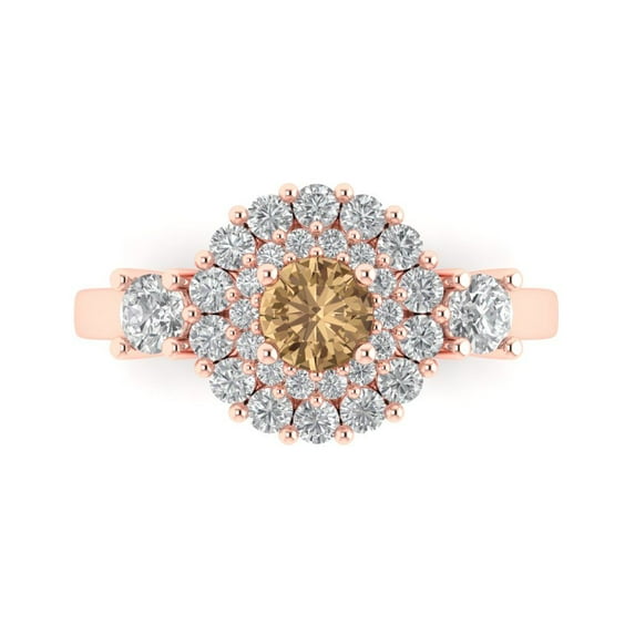 Halo Engagement Ring for Women - 1.4ct Simulated Champagne Diamond in 14K Rose Gold Promise Ring