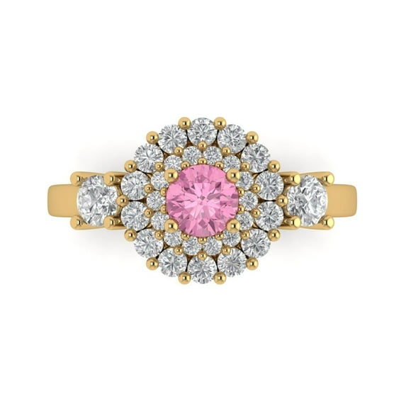 Halo Engagement Ring for Women - 1.4ct Simulated Pink Diamond in 18K Yellow Gold Promise Ring