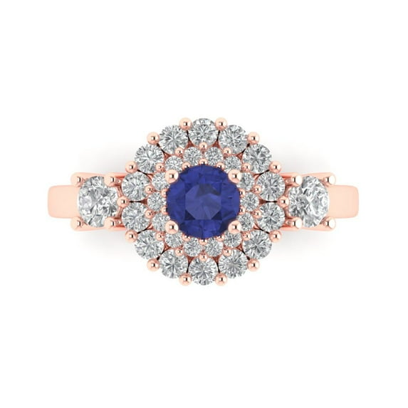 Halo Engagement Ring for Women - 1.4ct Simulated Tanzanite in 14K Rose Gold Promise Ring