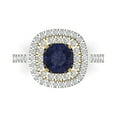 thumbnail image 1 of Halo Engagement Ring for Women - 1.615ct Simulated Blue Sapphire in 14K White/Yellow Gold Promise Ring, 1 of 8