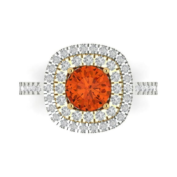 Halo Engagement Ring for Women - 1.615ct Simulated Red Diamond in 14K White/Yellow Gold Promise Ring