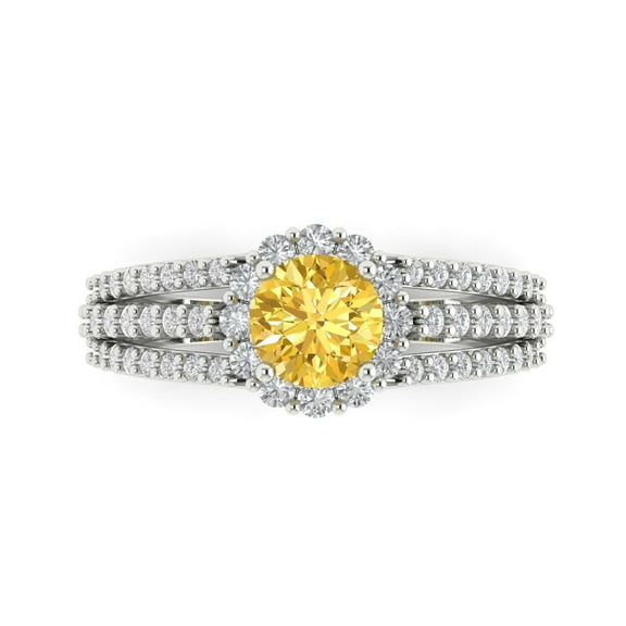 Halo Engagement Ring for Women - 1.83ct Natural Citrine in 18K White Gold Promise Ring