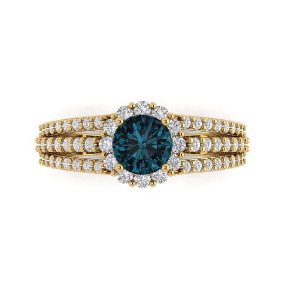 Halo Engagement Ring for Women - 1.83ct Natural London Blue Topaz in 14K Yellow Gold Promise Ring