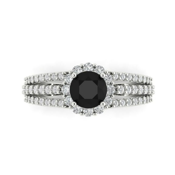 Halo Engagement Ring for Women - 1.83ct Natural Onyx in 18K White Gold Promise Ring