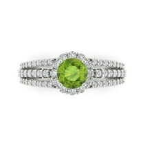 Halo Engagement Ring for Women - 1.83ct Natural Peridot in 18K White Gold Promise Ring