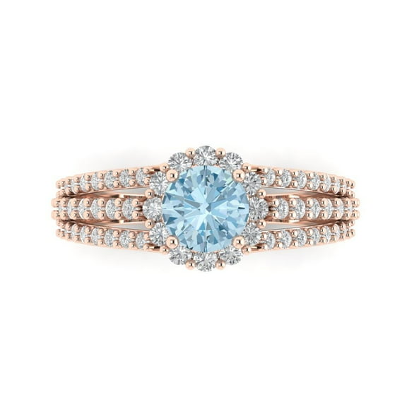 Halo Engagement Ring for Women - 1.83ct Natural Sky Blue Topaz in 18K Rose Gold Promise Ring