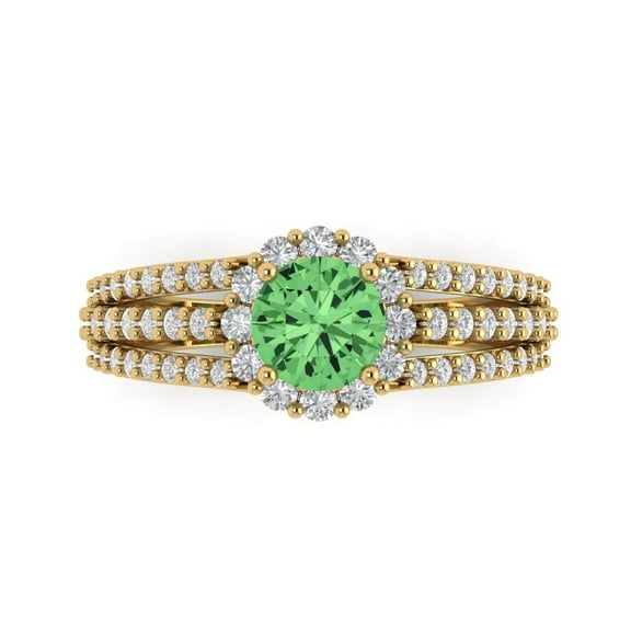 Halo Engagement Ring for Women - 1.83ct Simulated Green Diamond in 14K Yellow Gold Promise Ring