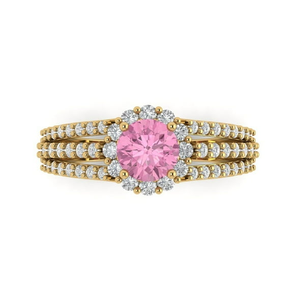 Halo Engagement Ring for Women - 1.83ct Simulated Pink Diamond in 14K Yellow Gold Promise Ring