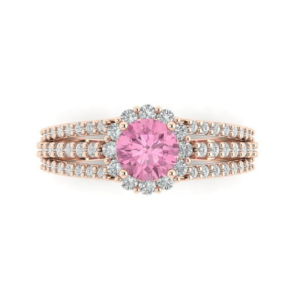 Halo Engagement Ring for Women - 1.83ct Simulated Pink Diamond in 18K Rose Gold Promise Ring