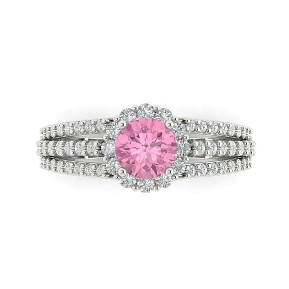 Halo Engagement Ring for Women - 1.83ct Simulated Pink Diamond in 18K White Gold Promise Ring