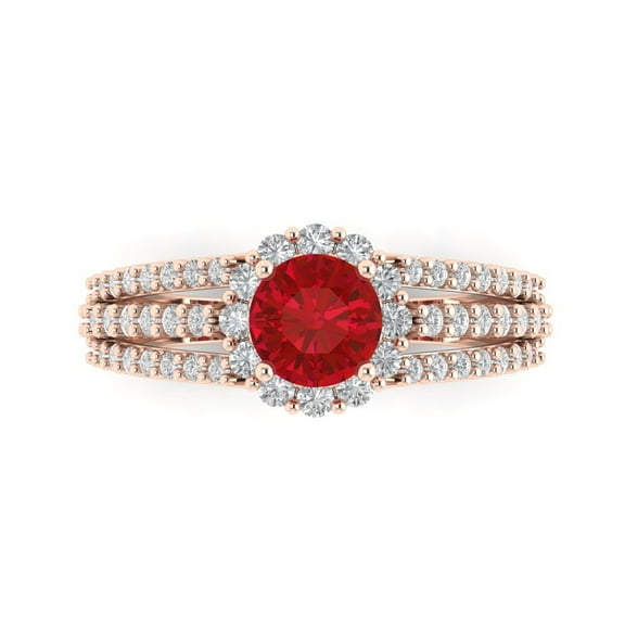 Halo Engagement Ring for Women - 1.83ct Simulated Ruby in 14K Rose Gold Promise Ring