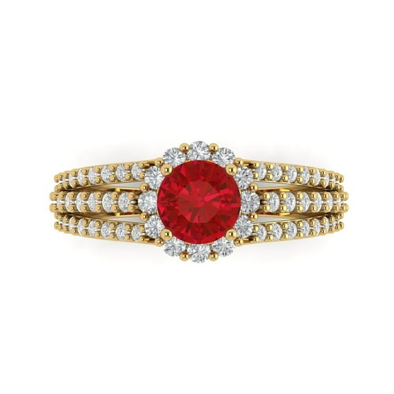 Halo Engagement Ring for Women - 1.83ct Simulated Ruby in 14K Yellow Gold Promise Ring