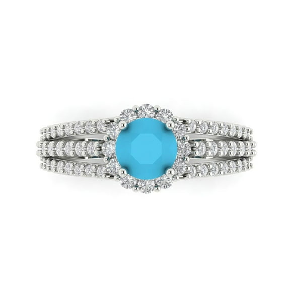 Halo Engagement Ring for Women - 1.83ct Simulated Turquoise in 14K White Gold Promise Ring