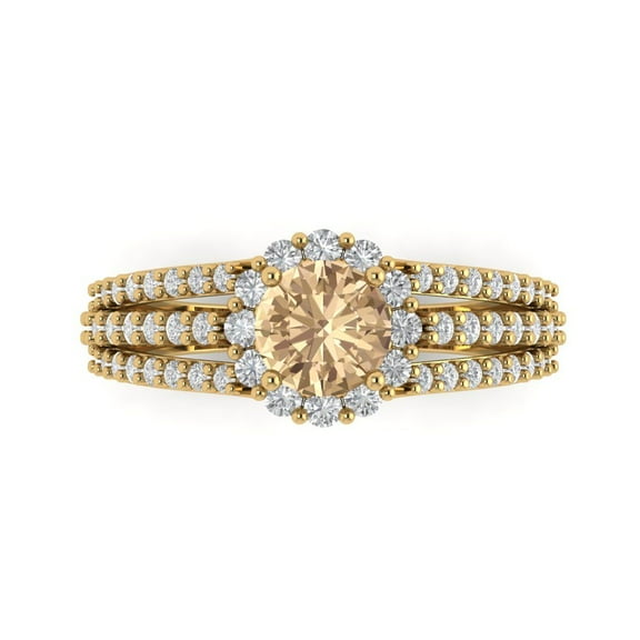 Halo Engagement Ring for Women - 1.83ct Yellow Moissanite in 14K Yellow Gold Promise Ring