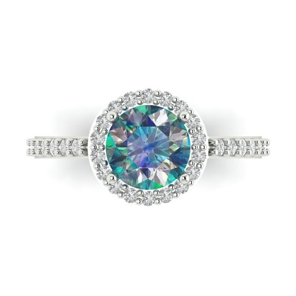 Halo Engagement Ring for Women - 1.86ct Blue Moissanite in 18K White Gold Promise Ring
