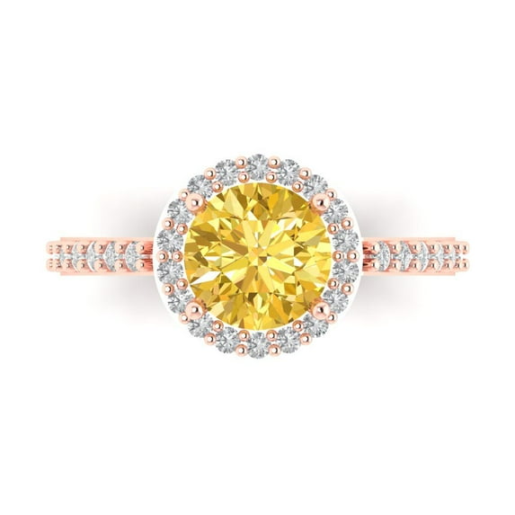Halo Engagement Ring for Women - 1.86ct Natural Citrine in 14K Rose Gold Promise Ring