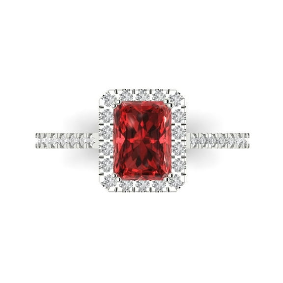 Halo Engagement Ring for Women - 1.86ct Natural Garnet in 18K White Gold Promise Ring