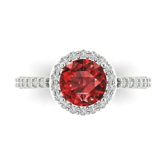 Halo Engagement Ring for Women - 1.86ct Natural Garnet in 18K White Gold Promise Ring