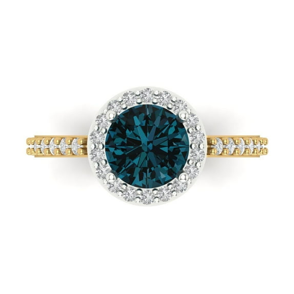 14K 2-Tone Gold Round Cut London Blue Topaz Halo Engagement Ring (1.86 cttw, D-F Color, VVS1 Clarity)