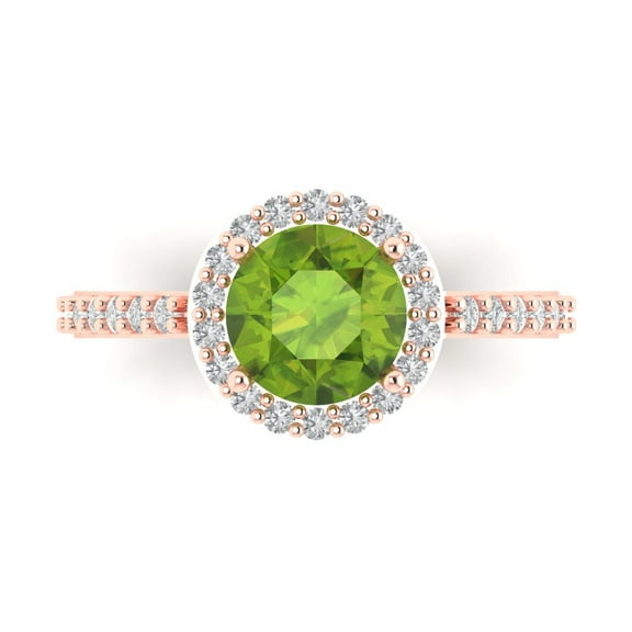 Halo Engagement Ring for Women - 1.86ct Natural Peridot in 14K Rose Gold Promise Ring