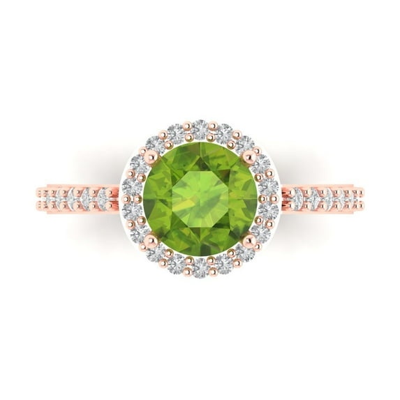Halo Engagement Ring for Women - 1.86ct Natural Peridot in 14K Rose Gold Promise Ring