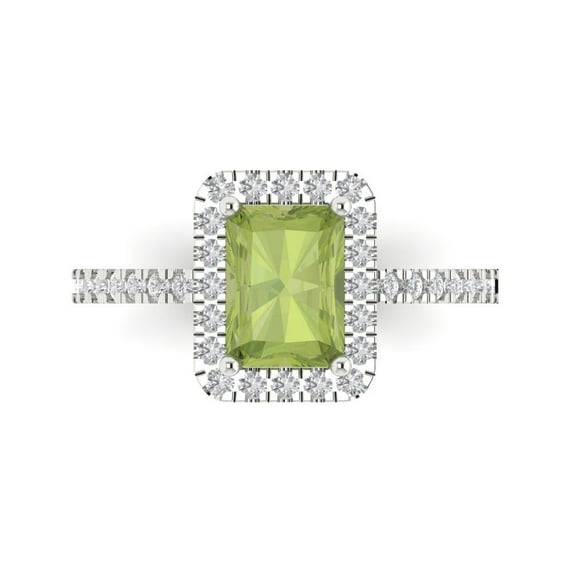 Halo Engagement Ring for Women - 1.86ct Natural Peridot in 14K White Gold Promise Ring