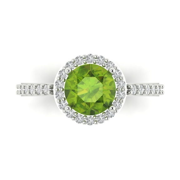 Halo Engagement Ring for Women - 1.86ct Natural Peridot in 18K White Gold Promise Ring