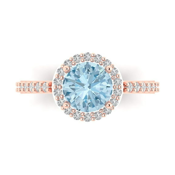 Halo Engagement Ring for Women - 1.86ct Natural Sky Blue Topaz in 14K Rose Gold Promise Ring