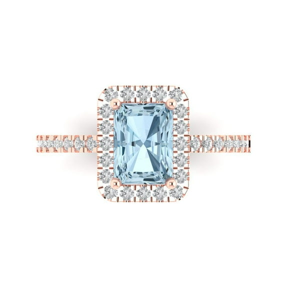 Halo Engagement Ring for Women - 1.86ct Natural Sky Blue Topaz in 14K Rose Gold Promise Ring