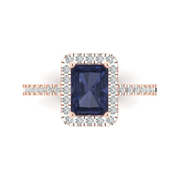 Halo Engagement Ring for Women - 1.86ct Simulated Blue Sapphire in 14K Rose Gold Promise Ring