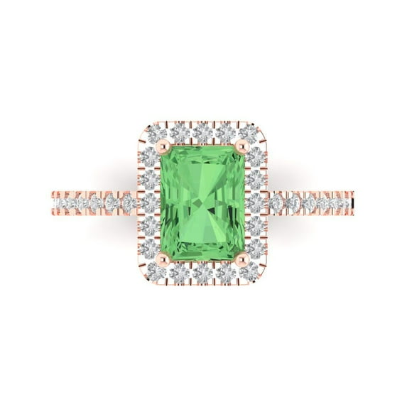 Halo Engagement Ring for Women - 1.86ct Simulated Green Diamond in 14K Rose Gold Promise Ring