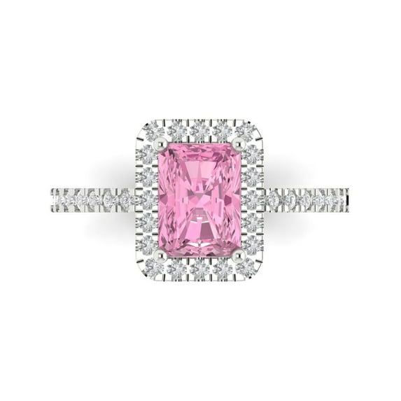 Halo Engagement Ring for Women - 1.86ct Simulated Pink Diamond in 14K White Gold Promise Ring