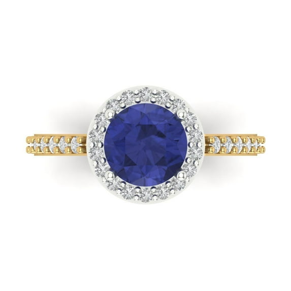 Halo Engagement Ring for Women - 1.86ct Simulated Tanzanite in 14K White/Yellow Gold Promise Ring