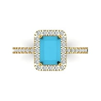 Halo Engagement Ring for Women - 1.86ct Simulated Turquoise in 18K Yellow Gold Promise Ring