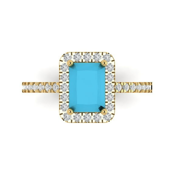 Halo Engagement Ring for Women - 1.86ct Simulated Turquoise in 18K Yellow Gold Promise Ring
