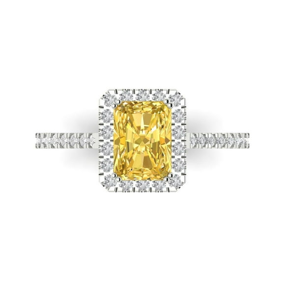 Halo Engagement Ring for Women - 1.86ct Simulated Yellow Diamond in 14K White Gold Promise Ring