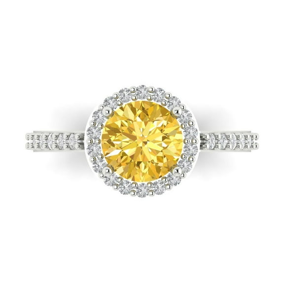 Halo Engagement Ring for Women - 1.86ct Simulated Yellow Diamond in 14K White Gold Promise Ring
