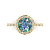 Halo Engagement Ring for Women - 1.8ct Blue Moissanite in 18K Yellow Gold Promise Ring
