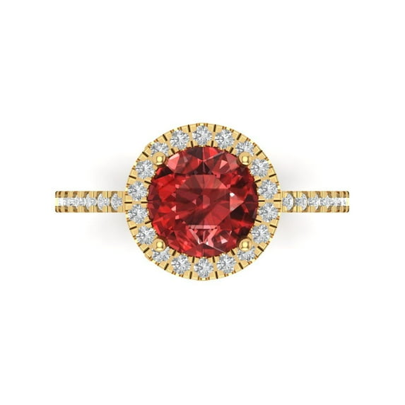 Halo Engagement Ring for Women - 1.8ct Natural Garnet in 14K Yellow Gold Promise Ring