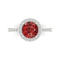 Halo Engagement Ring for Women - 1.8ct Natural Garnet in 18K White Gold Promise Ring