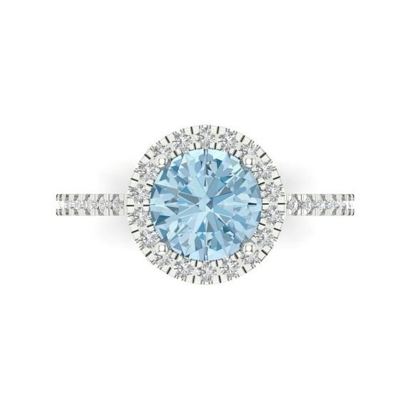 Halo Engagement Ring for Women - 1.8ct Simulated Blue Diamond in 18K White Gold Promise Ring