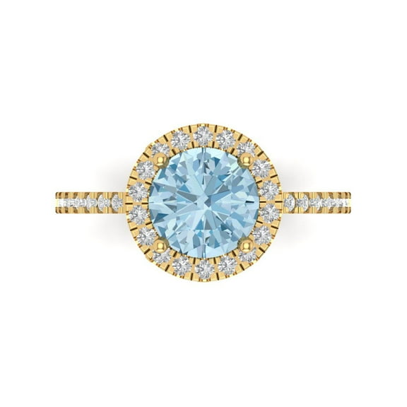 Halo Engagement Ring for Women - 1.8ct Simulated Blue Diamond in 18K Yellow Gold Promise Ring